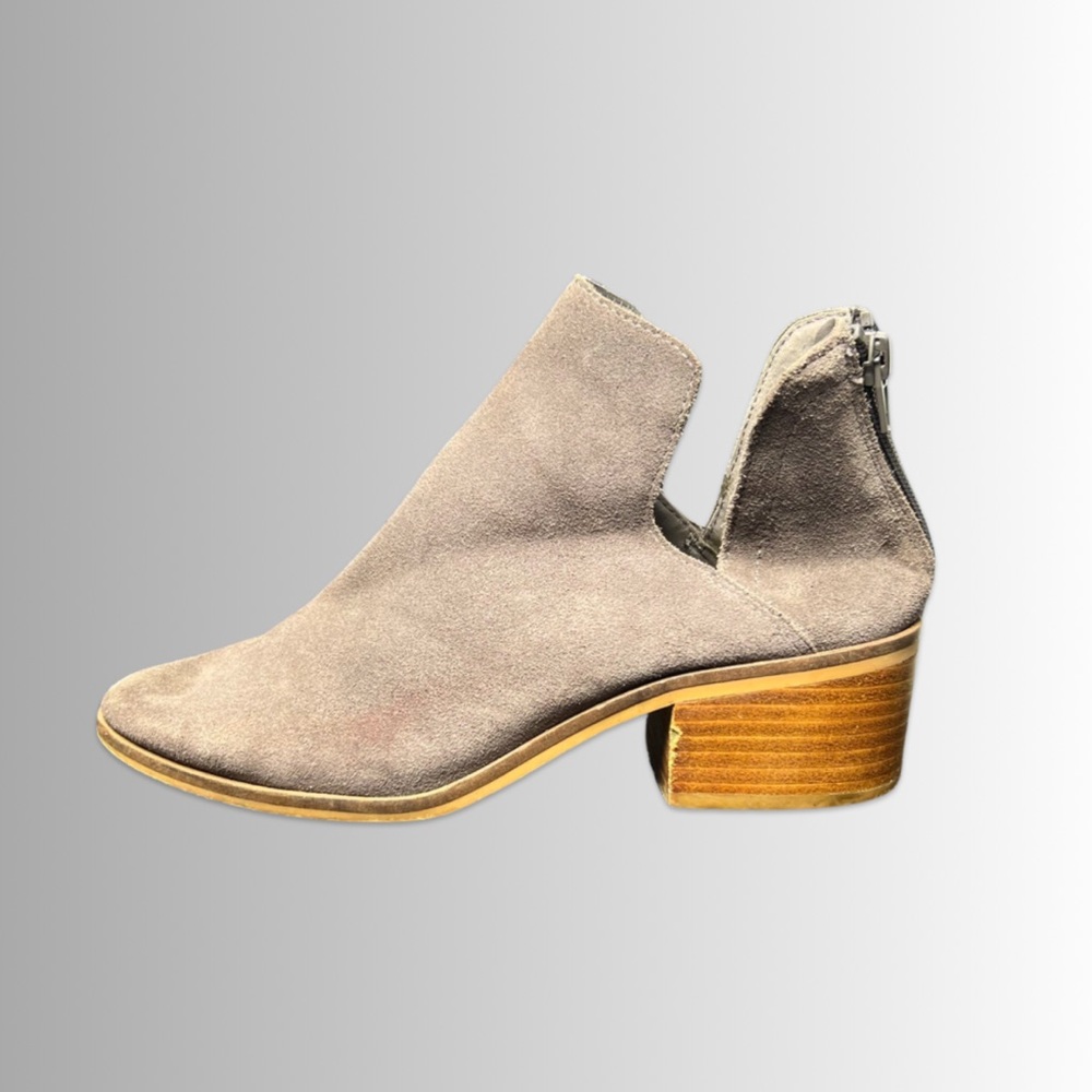 Steve Madden Lancaster Gray Sueded, Leather Upper, Slip On Stacked Heel Boots, 7 - Picture 3 of 7